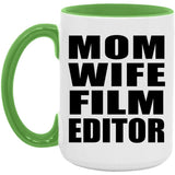 Mom Wife Film Editor - 15oz Accent Mug Green