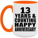 Happy 13th Anniversary 13 Years & Counting - 15oz Accent Mug Orange