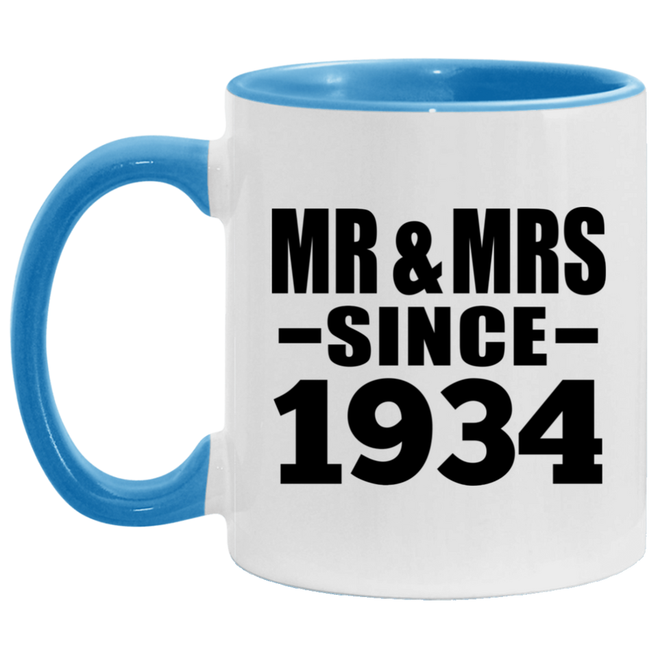 90th Anniversary Mr & Mrs Since 1934 - 11oz Accent Mug Blue