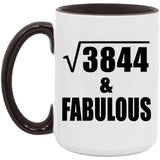 62nd Birthday Square Root of 3844 & Fabulous - 15oz Accent Mug Black