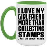 I Love My Girlfriend More Than Collecting Stamps - 15oz Accent Mug Green