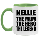 Nellie The Mum The Hero The Legend - 11oz Accent Mug Green