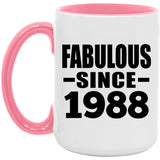 36th Birthday Fabulous Since 1988 - 15oz Accent Mug Pink