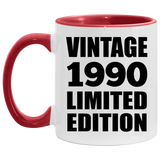 34th Birthday Vintage 1990 Limited Edition - 11oz Accent Mug Red