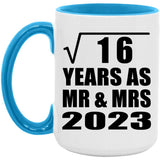 4th Anniversary Square Root of 16 Years As Mr & Mrs 2023 - 15oz Accent Mug Blue