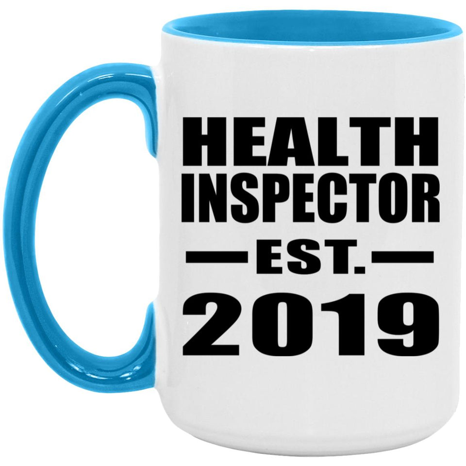 Health Inspector Established EST. 2019 - 15oz Accent Mug Blue