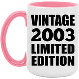 21st Birthday Vintage 2003 Limited Edition - 15oz Accent Mug Pink