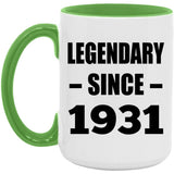 93rd Birthday Legendary Since 1931 - 15oz Accent Mug Green