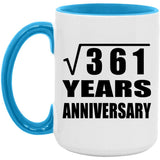 19th Anniversary Square Root of 361 Years Anniversary - 15oz Accent Mug Blue