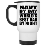 Navy By Day World's Best Dad By Night - White Travel Mug