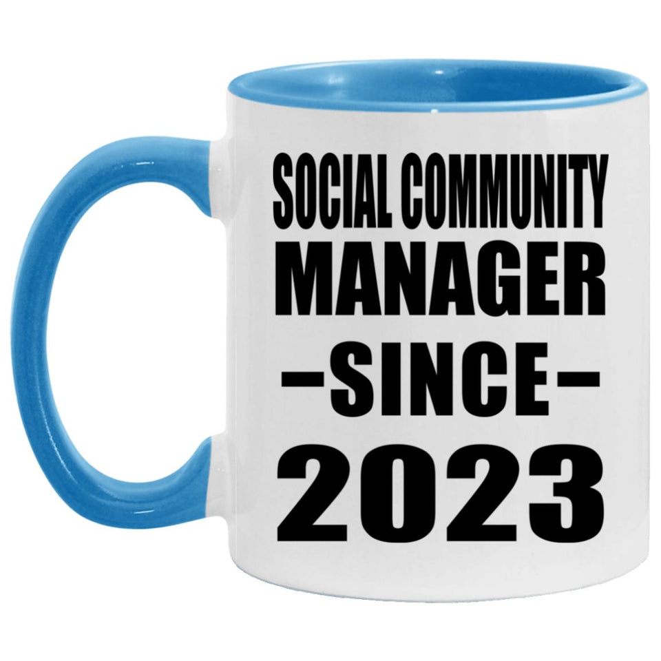 Social Community Manager Since 2023 - 11oz Accent Mug Blue