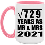 27th Anniversary Square Root of 729 Years As Mr & Mrs 2021 - 15oz Accent Mug Pink