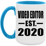 Video Editor Established EST. 2020 - 15oz Accent Mug Blue