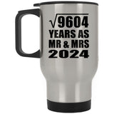 98th Anniversary Square Root of 9604 Years As Mr & Mrs 2024 - Silver Travel Mug