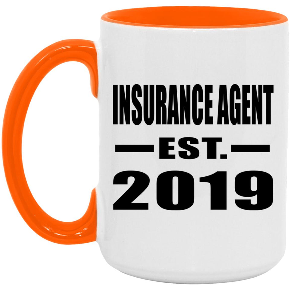 Insurance Agent Established EST. 2019 - 15oz Accent Mug Orange