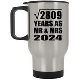 53rd Anniversary Square Root of 2809 Years As Mr & Mrs 2024 - Silver Travel Mug