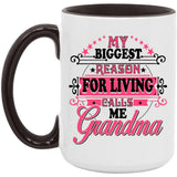 My Biggest Reason For Living Calls Me Grandma - 15oz Accent Mug Black
