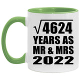 68th Anniversary Square Root of 4624 Years As Mr & Mrs 2022 - 11oz Accent Mug Green