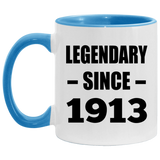 111th Birthday Legendary Since 1913 - 11oz Accent Mug Blue