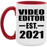 Video Editor Established EST. 2021 - 15oz Accent Mug Red