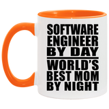Software Engineer By Day World's Best Mom By Night - 11oz Accent Mug Orange