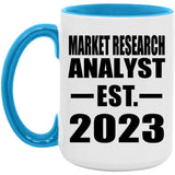 Market Research Analyst Established EST. 2023 - 15oz Accent Mug Blue