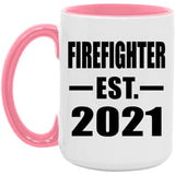 Firefighter Established EST. 2021 - 15oz Accent Mug Pink
