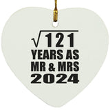 11th Anniversary Square Root of 121 Years As Mr & Mrs 2024 - Heart Ornament