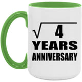 2nd Anniversary Square Root of 4 Years Anniversary - 15oz Accent Mug Green