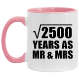 50th Anniversary Square Root of 2500 Years As Mr & Mrs - 11oz Accent Mug Pink