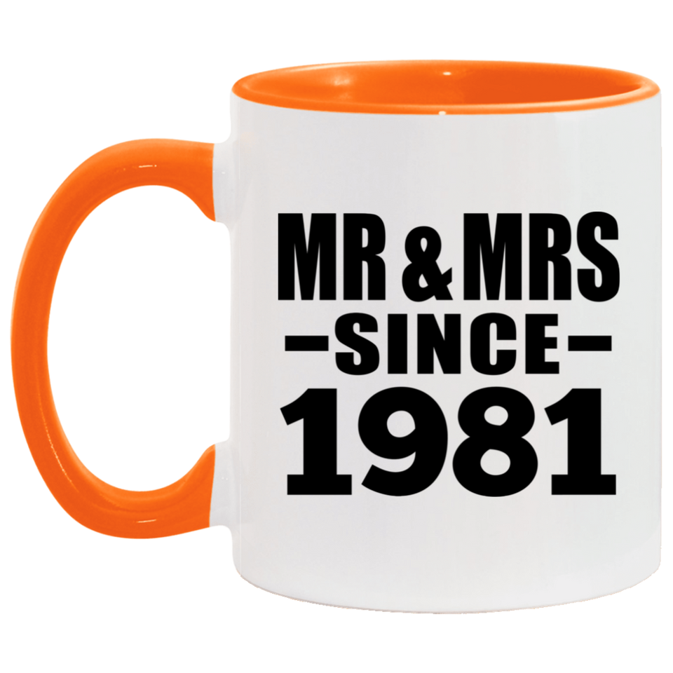 43rd Anniversary Mr & Mrs Since 1981 - 11oz Accent Mug Orange