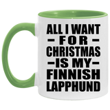 All I Want For Christmas Is My Finnish Lapphund - 11oz Accent Mug Green