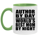 Author By Day World's Best Mom By Night - 11oz Accent Mug Green