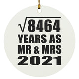 92nd Anniversary Square Root of 8464 Years As Mr & Mrs 2021 - Circle Ornament