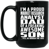 Proud Market Research Analyst Dad Of Awesome Son - 15 Oz Coffee Mug Black