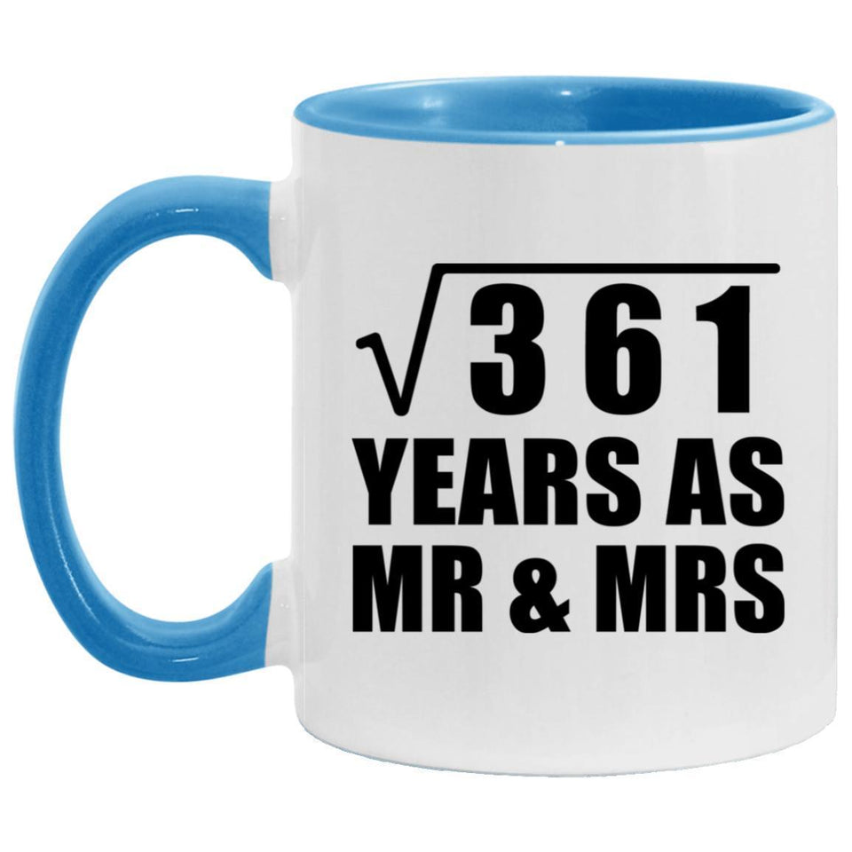 19th Anniversary Square Root of 361 Years As Mr & Mrs - 11oz Accent Mug Blue