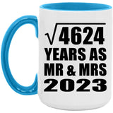 68th Anniversary Square Root of 4624 Years As Mr & Mrs 2023 - 15oz Accent Mug Blue