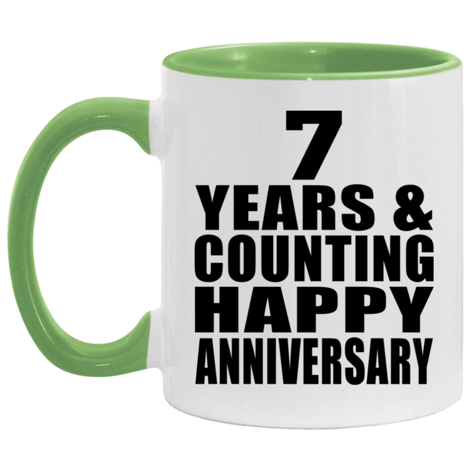 Happy 7th Anniversary 7 Years & Counting - 11oz Accent Mug Green