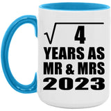 2nd Anniversary Square Root of 4 Years As Mr & Mrs 2023 - 15oz Accent Mug Blue