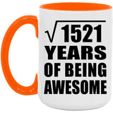 39th Birthday Square Root of 1521 Years of Being Awesome - 15oz Accent Mug Orange