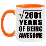 51st Birthday Square Root of 2601 Years of Being Awesome - 11oz Accent Mug Orange
