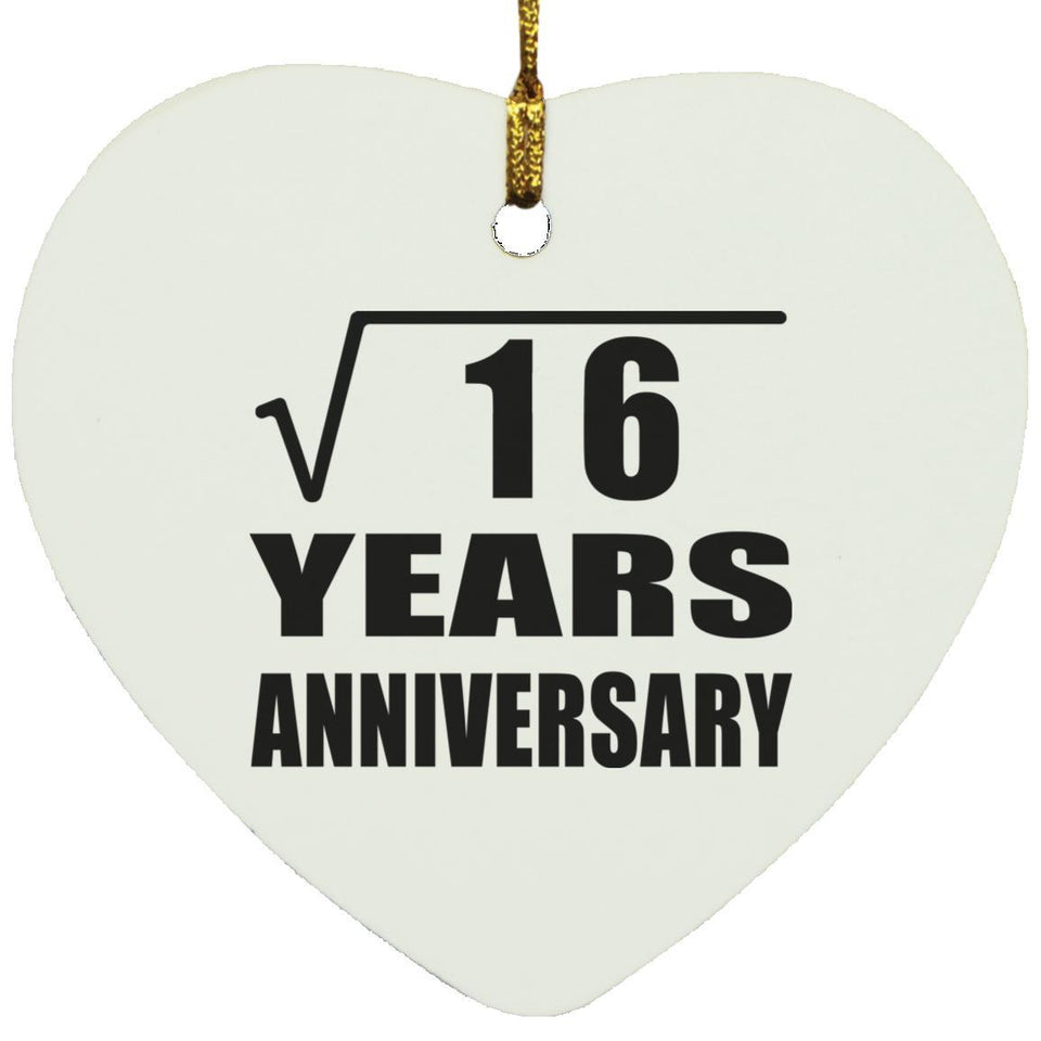 4th Anniversary Square Root of 16 Years Anniversary - Heart Ornament