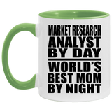 Market Research Analyst By Day World's Best Mom By Night - 11oz Accent Mug Green