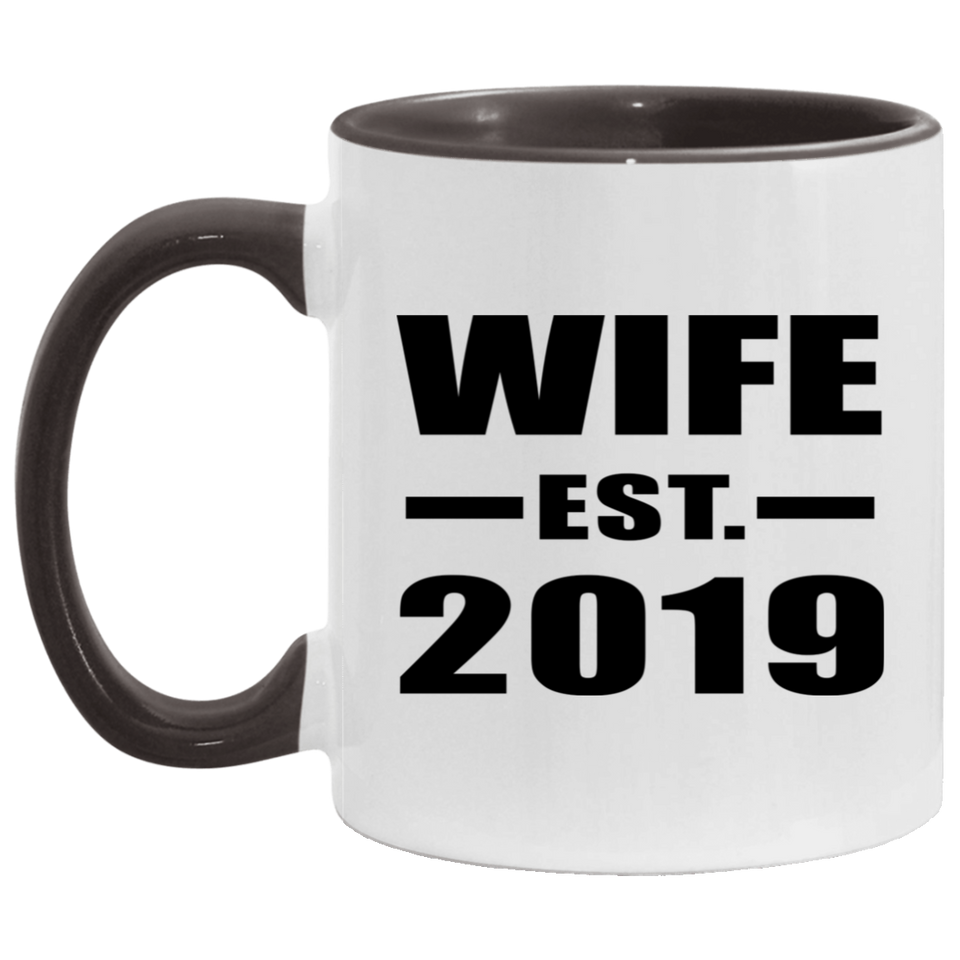 Wife Established EST. 2019 - 11oz Accent Mug Black