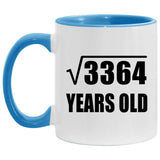 58th Birthday Square Root of 3364 Years Old - 11oz Accent Mug Blue