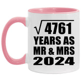 69th Anniversary Square Root of 4761 Years As Mr & Mrs 2024 - 11oz Accent Mug Pink