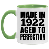 102nd Birthday Made In 1922 Aged to Perfection - 11oz Accent Mug Green