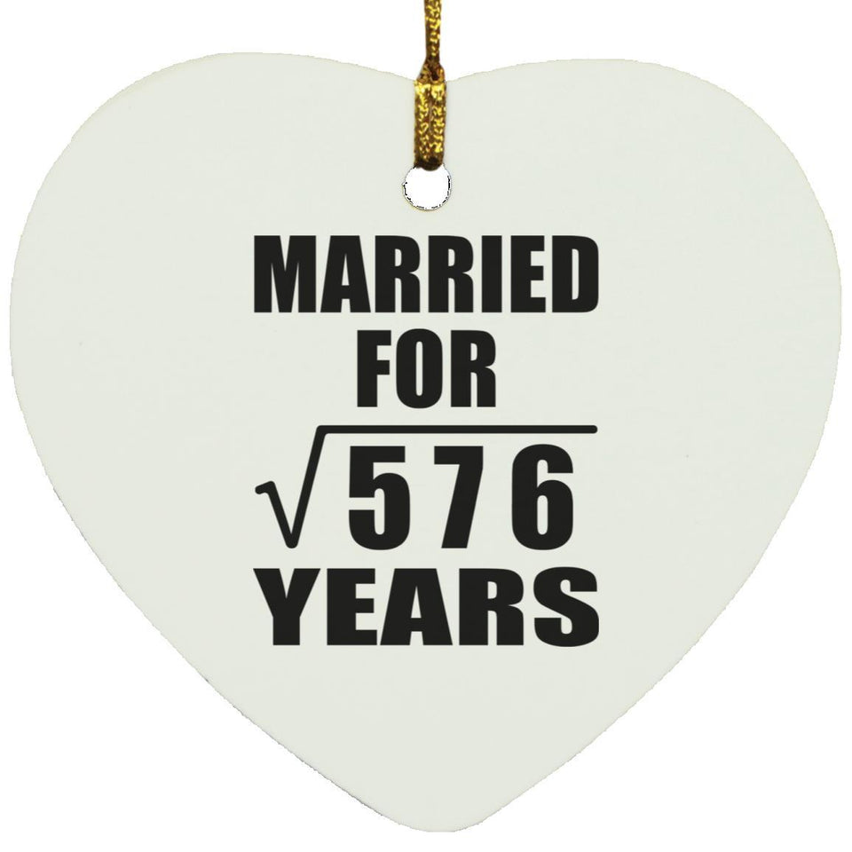 24th Anniversary Married For Square Root of 576 Years - Heart Ornament