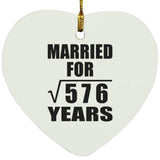 24th Anniversary Married For Square Root of 576 Years - Heart Ornament
