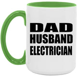 Dad Husband Electrician - 15oz Accent Mug Green